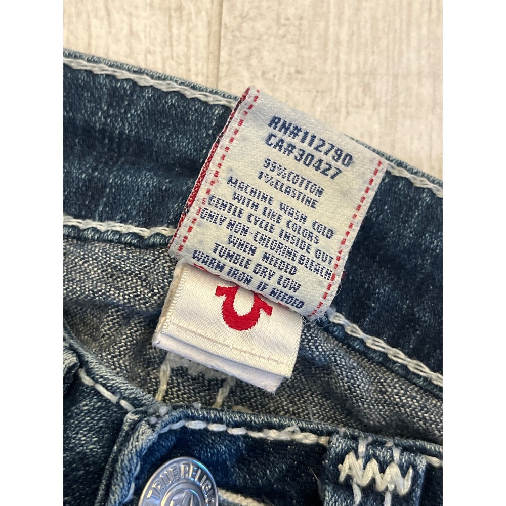 True Religion Stella Big T Skinny Jeans Dark‎ Wash White Stitch Size 26 Low Rise - Picture 7 of 10